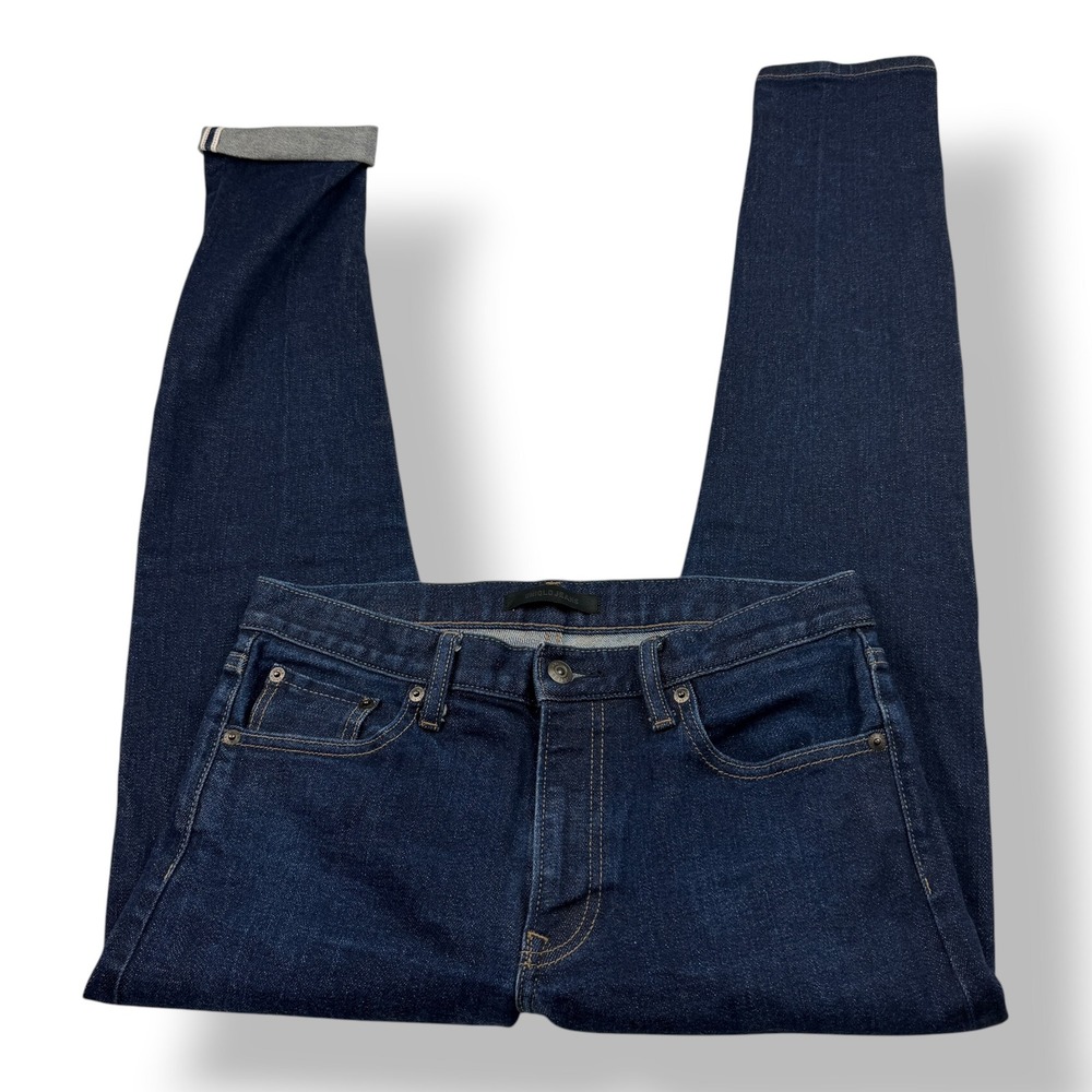 Uniqlo Jeans‎ Mens 32x31 Slim Straight Low Rise Dark Wash Kaihara Denim Blue
